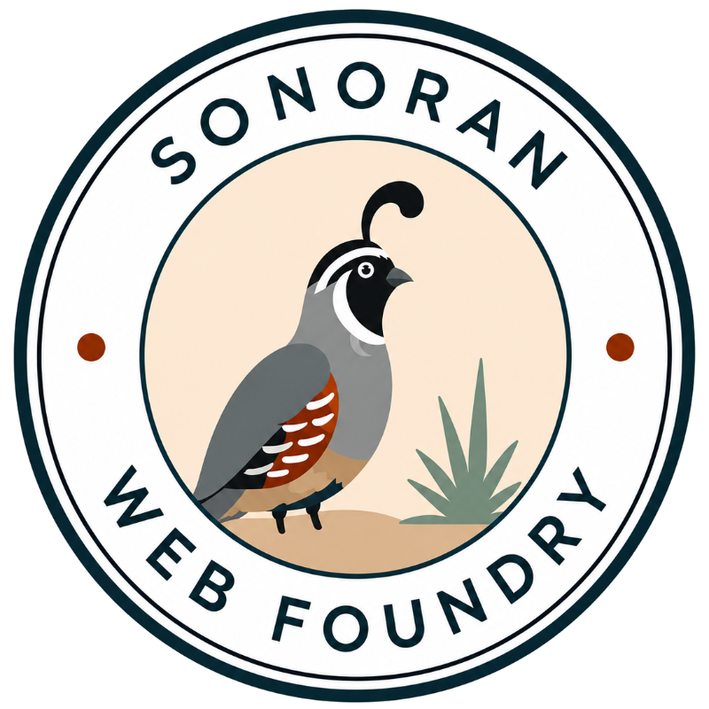 Sonoran Web Foundry logo featuring a Gambel's quail and agave